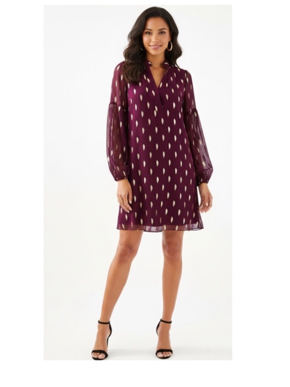 Lilly Pulitzer Shea dress Cabernet Berry sz 2, metallic chiffon silk mini shift
